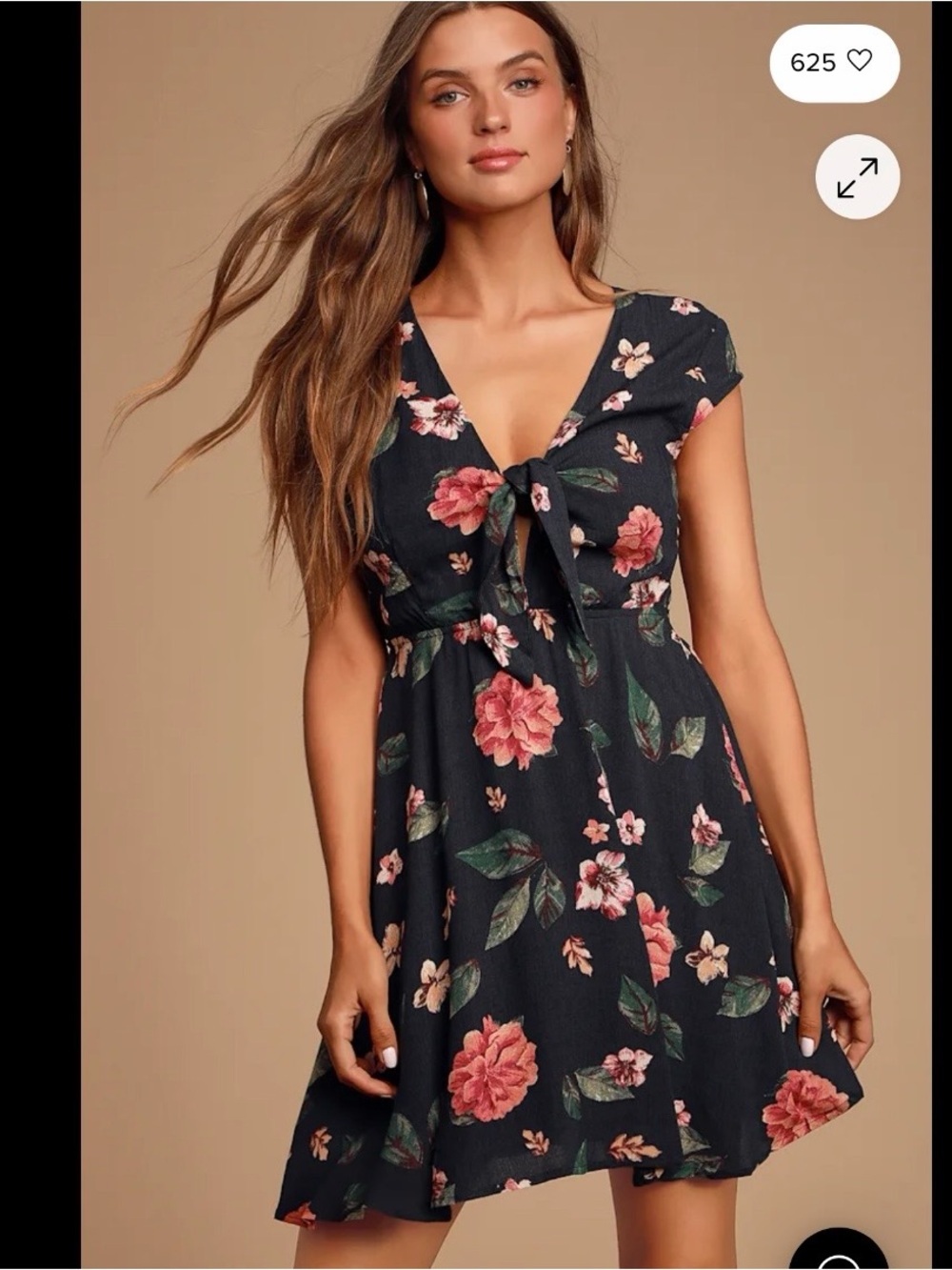 Lulus Babydoll Floral Front-Tie Skater Sundress Sz-S Bloomcore Quirky Fairy Homo